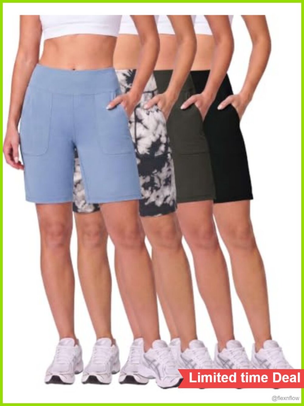 4 Pack Women's 9" Bermuda Shorts Athletic Yoga Running Pockets